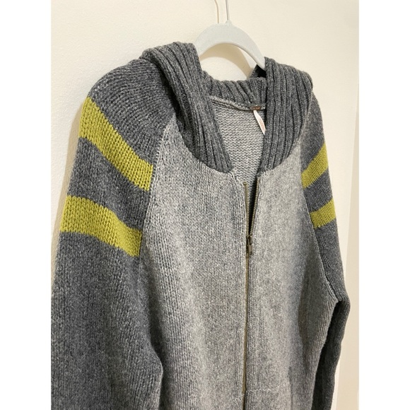 RARE Free People Wool Hooded Zip-up Cardigan Sweater Jacket Butterfly Size L - Picture 3 of 11